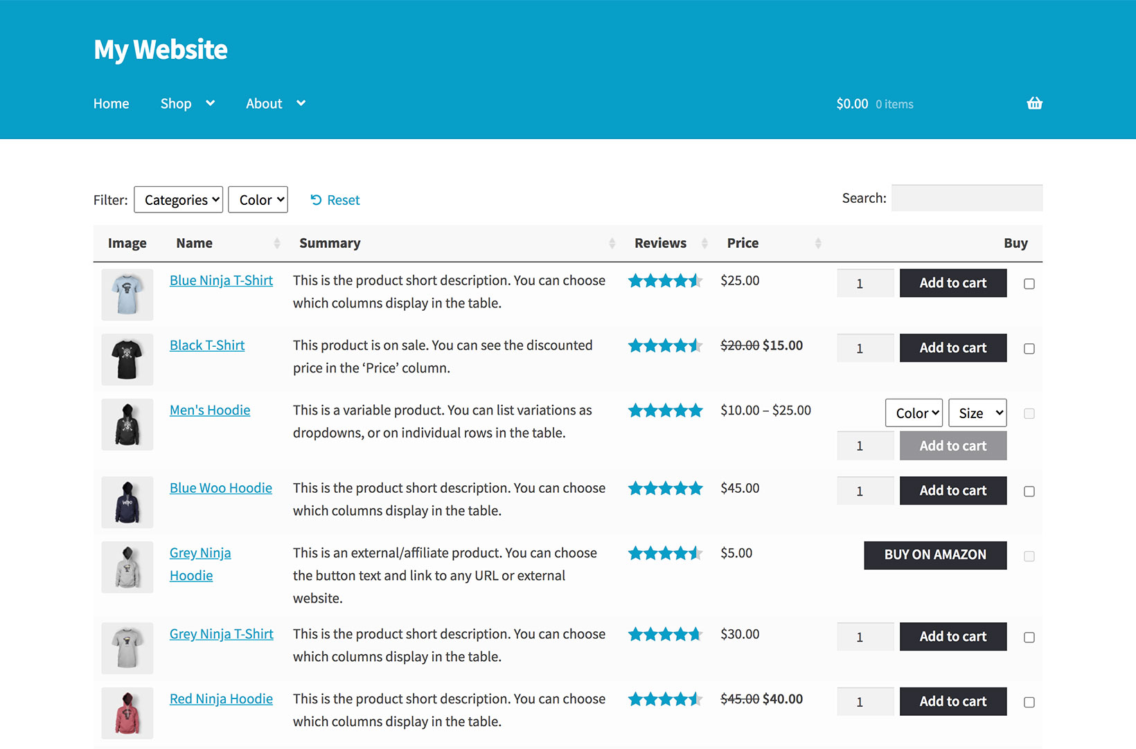WooCommerce Product Table для продаж
